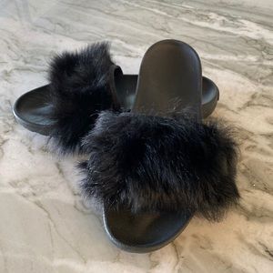 Ugg black fuzzy slides
